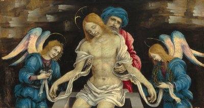 Piedad El Cristo muerto llorado por Nicodemo y dos ángeles, c. 1500 de Filippino Lippi