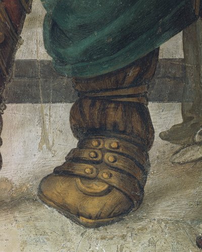 San Felipe expulsando al dragón del Templo de Hierópolis, detalle del calzado, fresco de Filippino Lippi