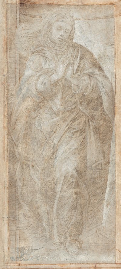 Mujer de pie con las manos juntas en oración de Filippino Lippi