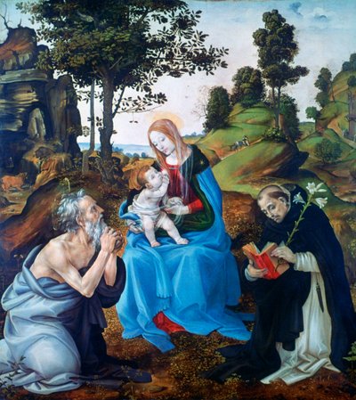 La Virgen y el Niño con los santos Jerónimo y Domingo, c1485 de Filippino Lippi