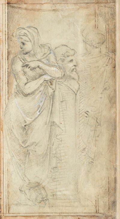 Dos Mujeres Vestidas de Pie a Ambos Lados de un Herm de Filippino Lippi