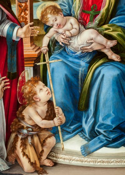 Virgen con niño y San Juan Bautista, San Martín y Santa Catalina de Alejandría (detalle del retablo de Nerli) de Filippino Lippi