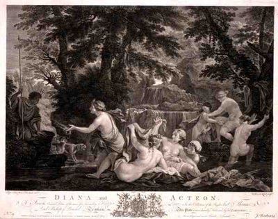 Diana y Acteón, grabado por William Woollett, publicado por J. Boydell de Filippo (after) Lauri
