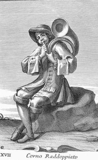 Corno Raddoppiato, lámina XVII de Gabinetto Armonica, 1722 de Filippo Bonanni