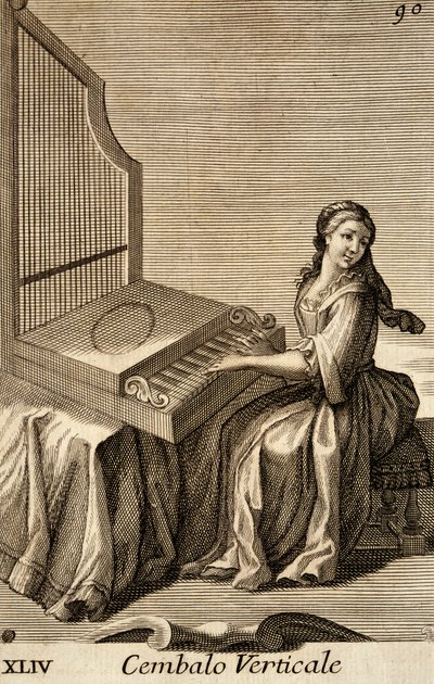 Mujer tocando el clavicordio vertical de Filippo Bonanni