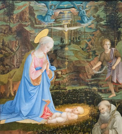 Adoración del Niño con el joven san Juan Bautista, san Romualdo de Filippo Lippi