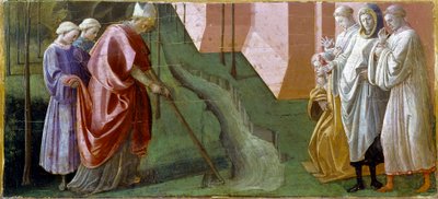 Pala Barbadori: San Fridian detiene con sus oraciones la inundación del río Serchio de Filippo Lippi