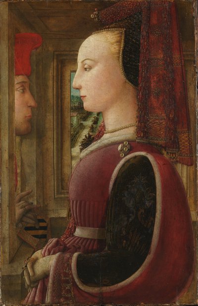 Retrato de una mujer con un hombre en una ventana acristalada de Filippo Lippi