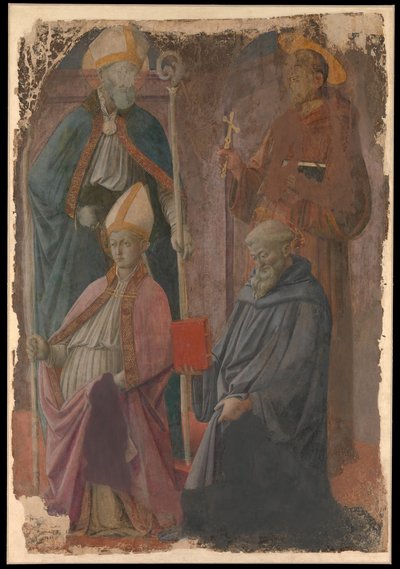 Santos Agustín y Francisco, un santo obispo y San Benito de Filippo Lippi