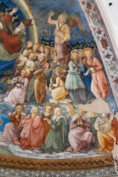 Santos y ángeles, detalle de la Coronación de María de Filippo Lippi
