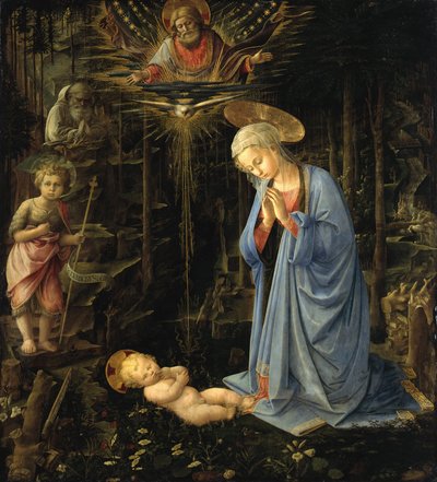 La Virgen adorando al Niño / La adoración en el bosque, La Sagrada Familia con el joven San Juan de Filippo Lippi