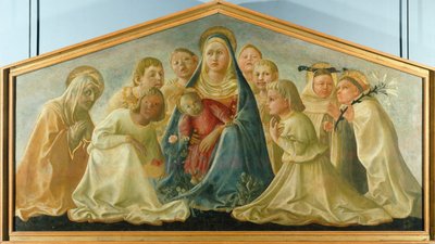 Virgen del Trivulzio o Virgen de la Humildad con ángeles y santas carmelitas, de Filippo Lippi (hacia 1406-1469), temple sobre tabla, 85x168 cm de Filippo Lippi