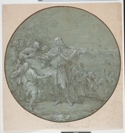 Cosimo III fortifica el puerto de Livorno. Dibujo preliminar para una placa de plata, una de las llamadas "piatti di S. Giovanni" de Filippo Luzi