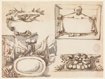 Un Escudo, un Trofeo, una Etiqueta, un Motivo Decorativo para un Friso de Filippo Marchionni