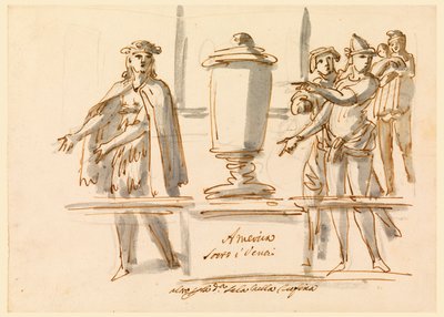 Dibujo, Alegoría de América, Decoración para el Salón del Cardenal Falconieri en Frascati, s. XVIII-XIX de Filippo Marchionni