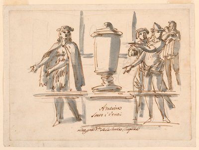 Dibujo, Alegoría de América, Decoración para el Salón del Cardenal Falconieri en Frascati, s. XVIII-XIX de Filippo Marchionni