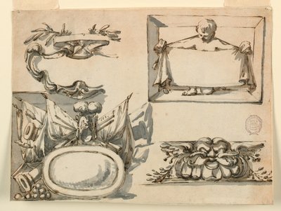 Dibujo, Un escudo, un trofeo, una etiqueta, un motivo decorativo para un friso, 1750-75 de Filippo Marchionni