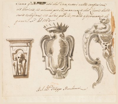 Dibujo, Diseño para una consola y un escudo, 1763 de Filippo Marchionni