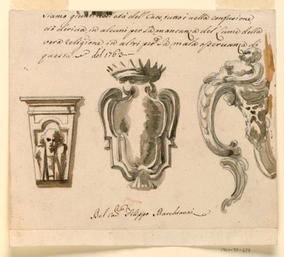 Dibujo, Diseño para una consola y un escudo, 1763 de Filippo Marchionni