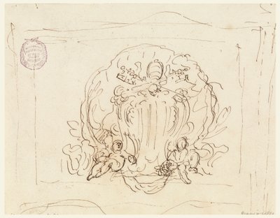 Dibujo, Tabla con el escudo del Papa Benedicto XIV con concha de fondo, 1740-58 de Filippo Marchionni
