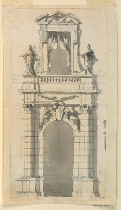 Dibujo, Alzado de la parte central inferior de una mansión urbana, 1770-85 de Filippo Marchionni