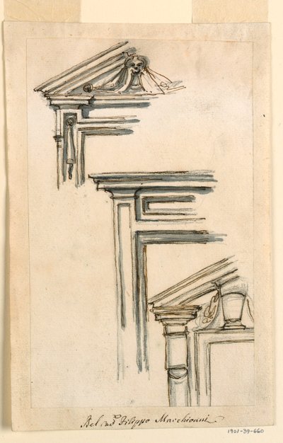 Dibujo, Tres cajones para ventanas o puertas, ca. 1770 de Filippo Marchionni