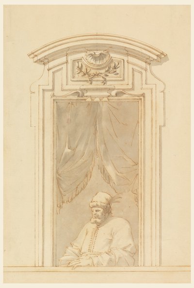 Dibujo, Ventana y media figura de un turco, 1750-70 de Filippo Marchionni