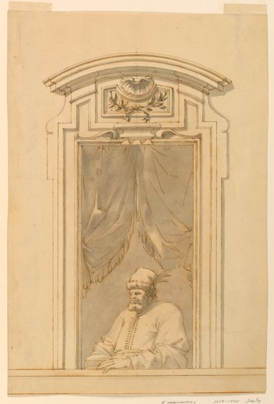 Dibujo, Ventana y media figura de un turco, 1750-70 de Filippo Marchionni