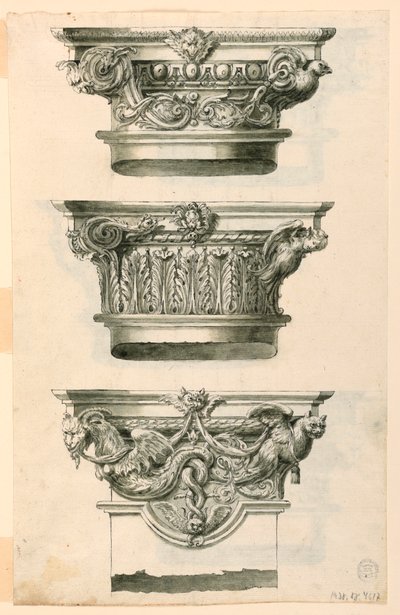 Seis capiteles de columnas, uno de un pilar, con sugerencias alternativas de Filippo Marchionni