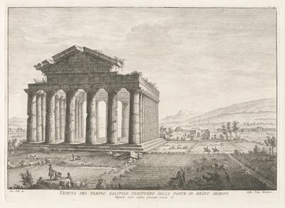 Vista del Templo Peripteral Hexastyle desde el Sur, desde Antichit? de Pesto (Antigüedades de Paestum) de Filippo Morghen
