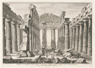 Vista interior del Templo Hexastil Hypaethral desde el norte, de Antichit? de Pesto (Antigüedades de Paestum) de Filippo Morghen