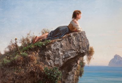 La joven en la roca en Sorrento. 1871 de Filippo Palizzi