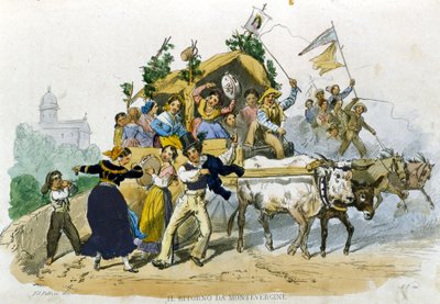 Los napolitanos regresan alegremente de la excursión a Montevergine. Dibujo de F. Palizzi de “Costumi del regno di Napoli” por De Bourcard de Filippo Palizzi