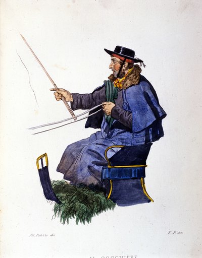 Pequeño negocio de la ciudad de Nápoles: el cochero. Grabado después de una pintura de F. Palizza. De una obra de Francesco de Bourcard “Costumi del regno di Napoli” de Filippo Palizzi