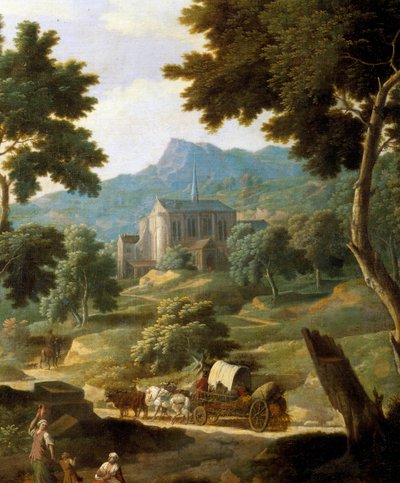 Paisaje con iglesia Detalle de un cuadro de Filippo verali (Veralli o Veraldi) (siglo XVII) Museo de Bellas Artes de Orleans de Filippo Verali