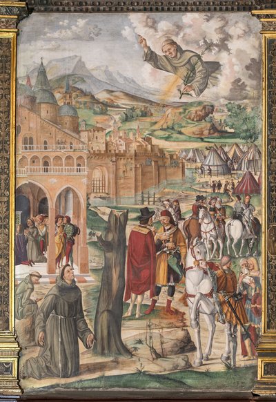 La Santa se aparece al beato Luca Belludi prediciendo la liberación de Padua, Escuela de la Santa de Filippo da Verona