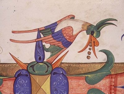 Misal 515 f.72v Pájaro fantástico, detalle de la decoración de una inicial historiada 