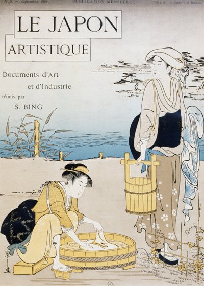Mujeres lavando en el río, portada de Firmin Gillot (1819-1872), Le Japon Artistique (Arte japonés), documentos de arte e industria recogidos por Siegfried Bing (1838-1905), publicación mensual de julio de 1889, Francia de Firmin Gillot
