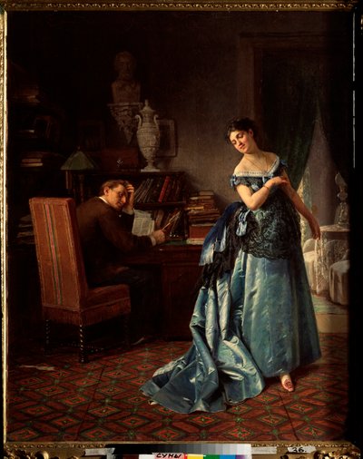 Una dama de la moda, preparación para un baile - Pintura de Firs Sergeevich Zhuraviev (1836-1901), óleo sobre lienzo de Firs Sergeevich Zhuravlev