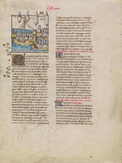 La flota de Aníbal navega hacia España de First Master of the Bible historiale of Jean de Berry