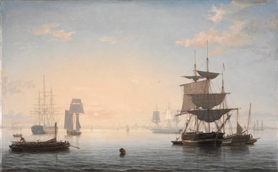 Puerto de Boston, con la ciudad en la distancia de Fitz Henry Lane