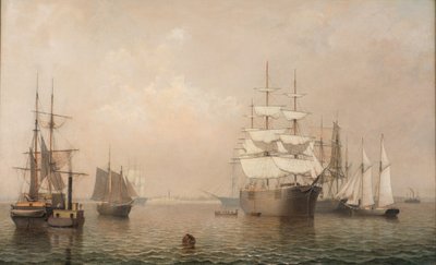 Mercantes frente al puerto de Boston, 1863 de Fitz Henry Lane