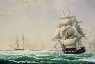 La fragata estadounidense President enfrentándose al escuadrón británico en 1815, 1850 de Fitz Henry Lane
