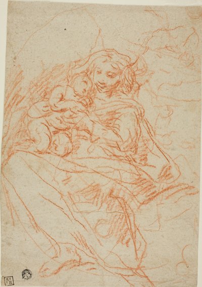 Virgen y Niño (recto); Parte de Boceto de Retablo (verso) de Flaminio Torre