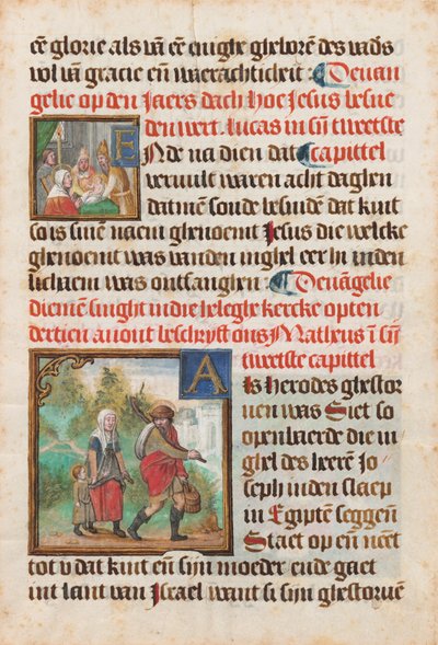 Hoja de manuscrito de un libro de horas de Flemish 15th Century