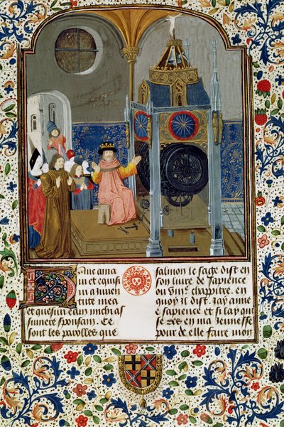 El hogar admirando el raro reloj del maestro de un tratado sobre moralidad, mediados del siglo XV de Flemish School