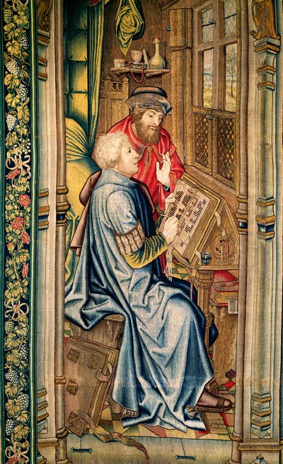 Un Escriba Escribiendo una Cuenta, detalle de El Transporte del Arca de la Alianza, del Tapiz de David y Betsabé, c.1510-15 de Flemish School