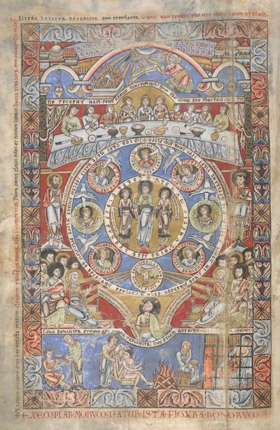 Agregar. 17738, f.3v Exégesis de los versículos iniciales del Libro de Job, ilustración de 