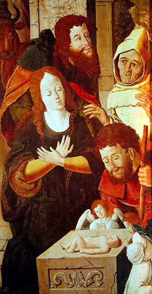 Adoración de los Pastores, (detalle) de un tríptico, c.1530 de Flemish School