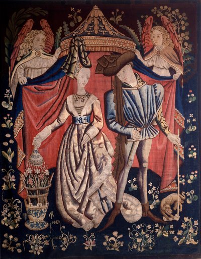 Carlos de Orleans (1394-1465) y María de Cléveris (1426-1487) bajo un dosel. Tapiz hecho en los talleres de Bruselas de Flemish School